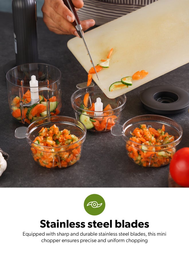 GEEPAS Rechargeable Mini Food Chopper | 1300mAh Battery, Stainless Steel Blades, Type-C Charging | 4 Bowls (400ml & 200ml), Handheld Design | One-Touch Operation for Effortless Chopping | GMC42035 5 W GMC42035 Black - Image 5