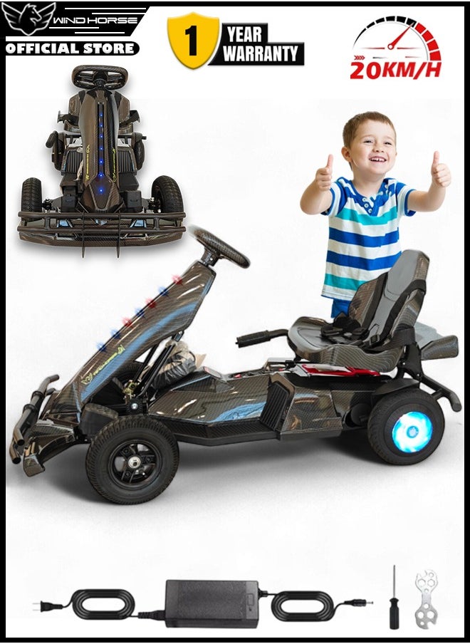 Wind Horse Kids Electric Go-Kart 250W Motor, 36V 4Ah Battery, 20km/h Speed, 8 Inches Tires, Steel Alloy Frame, Reverse Button, LED Wheels, 35-Min Ride Time, 4 Wheel Racer Car For Kids, Ride On Toy  - Image 1