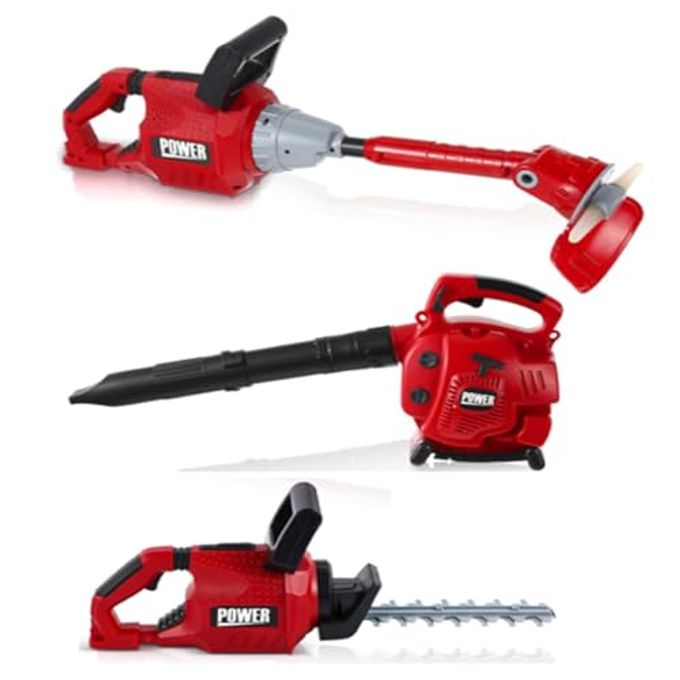 Arrowbash 3 Pcs Toy Gardening Tool Set for Kids Toy Leaf Blower Weed Trimmer Hedge Trimmer Pretend Set with Lights and Sounds Christmas Birthday Gifts for Boys Girls