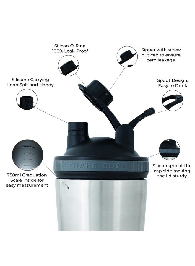 BLACKBUCK Shaker Pro: Doublewall Vacuum Insulated Stainless Steel Shaker With Noise Proof Technology,Superior Shake Without Leaks,Best For Pre Workout Shakes And Protein Mixes(Oyster Silver),750 ml - Image 2