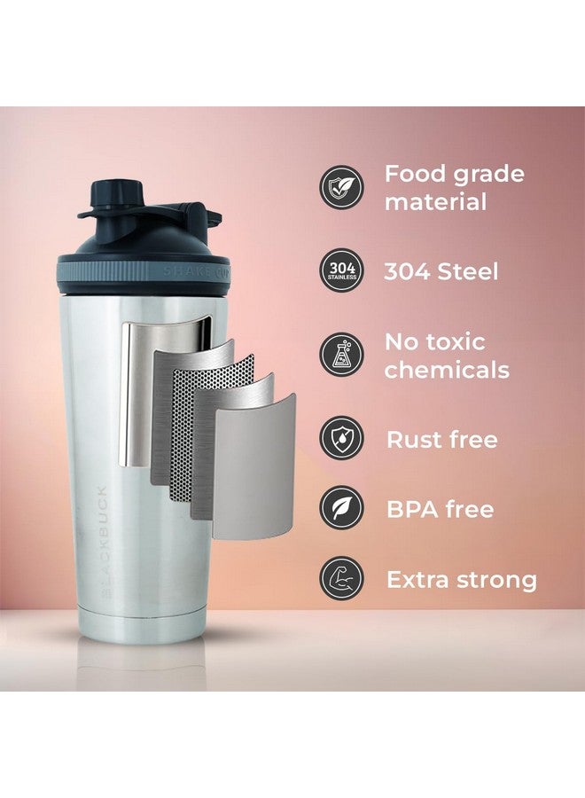 BLACKBUCK Shaker Pro: Doublewall Vacuum Insulated Stainless Steel Shaker With Noise Proof Technology,Superior Shake Without Leaks,Best For Pre Workout Shakes And Protein Mixes(Oyster Silver),750 ml - Image 5