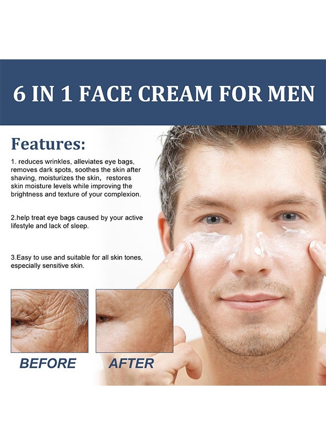 إيست مون كريم الوجه - مرطب الوجه للرجال 6 في 1 لأكياس تحت العين ، كريم الوجه المرطب للرجال ، كريم الوجه المغذي للبشرة والتجاعيد للبقع الداكنة ، الخطوط الدقيقة ، الغربان أقدام العين 50 مل - Image 3