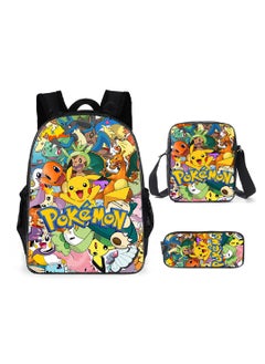 Pokemon Cartoon Backpack Three-piece Student School Bag 