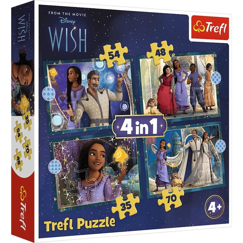 Trefl - Disney Wish Dreams Come True 4 in 1 Puzzle (35+48+54+70) Pieces - 34649 - Image 1