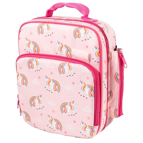 Insulated Lunch Box w Snack Pocket  Water Bottle HolderGirls or Kids Unicorn School Lunchbox Tote Keeps Food Hotter or Colder Longer Reusable Bag Fits Most Bento Boxes Ice Packs Back to School