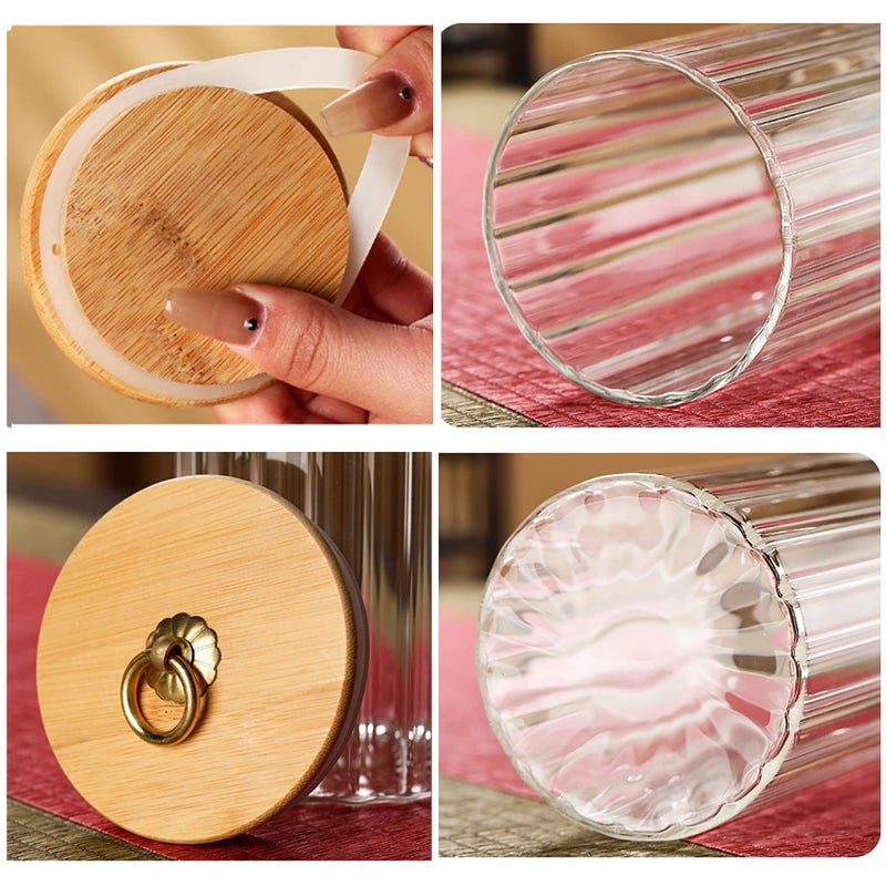 FANTESTICRYAN Glass Storage Jars Set of 5, Decorative Coffee Bar Container with Airtight Bamboo Lid Metal Ring for Home Kitchen Storing Candy, Cookie, Pasta, Nuts, Oatmeal and Bathroom Salt - Image 5