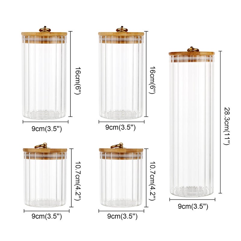 FANTESTICRYAN Glass Storage Jars Set of 5, Decorative Coffee Bar Container with Airtight Bamboo Lid Metal Ring for Home Kitchen Storing Candy, Cookie, Pasta, Nuts, Oatmeal and Bathroom Salt - Image 4