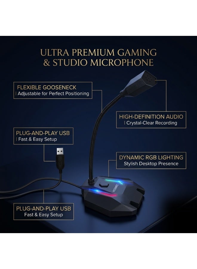 Komc USB Gaming Microphone For PC Laptop Komc M3 HD Sound RGB LED Light - Image 2