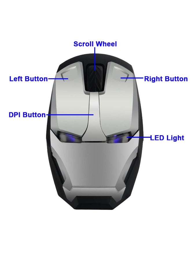 Wireless Iron Man Mouse 2.4G Optical Computer Mouse for Desktop Laptop PC Mac (Silver) - Image 2