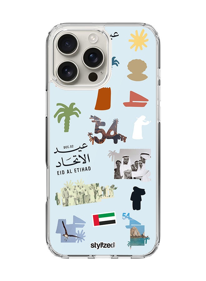 Stylizedd for iPhone 16 Pro Max Case [Compatible with MagSafe] Slim Magnetic cover Clear Phone Case - Eid Al Etihad 54th UAE National Day, Light Blue - Image 1