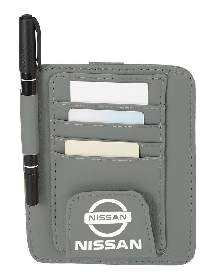 Nissan PU Leather Ticket Holder Clip Car Glasses Holder Clip Car Card Wallet Car Sun Visor Organizer NISSAN Gray SV-0002  - Image 1