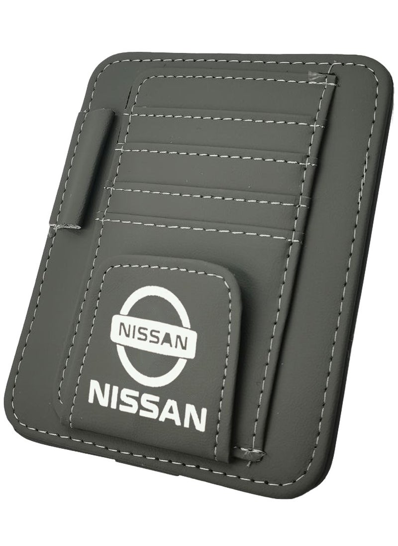 Nissan PU Leather Ticket Holder Clip Car Glasses Holder Clip Car Card Wallet Car Sun Visor Organizer NISSAN Gray SV-0002  - Image 5