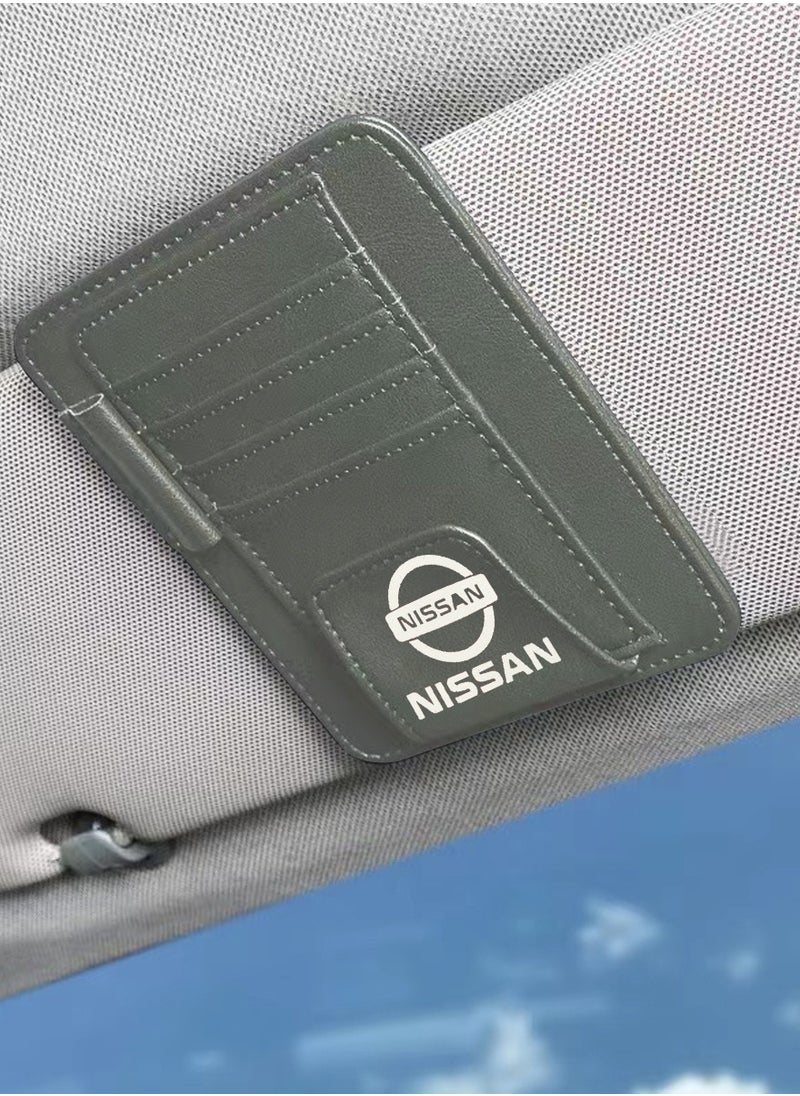 Nissan PU Leather Ticket Holder Clip Car Glasses Holder Clip Car Card Wallet Car Sun Visor Organizer NISSAN Gray SV-0002  - Image 2