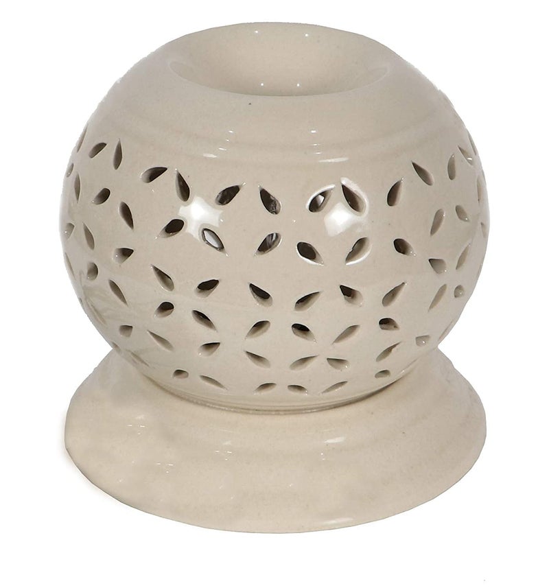 VOFFY VOFFY Ceramic Electric Diffuser Lamp Round Shape Oil Burner for Home FragranceShopSPAHotalOfficeLiving RoomBathroom Air Freshner Elelctric Diffuser Creem Glossy 