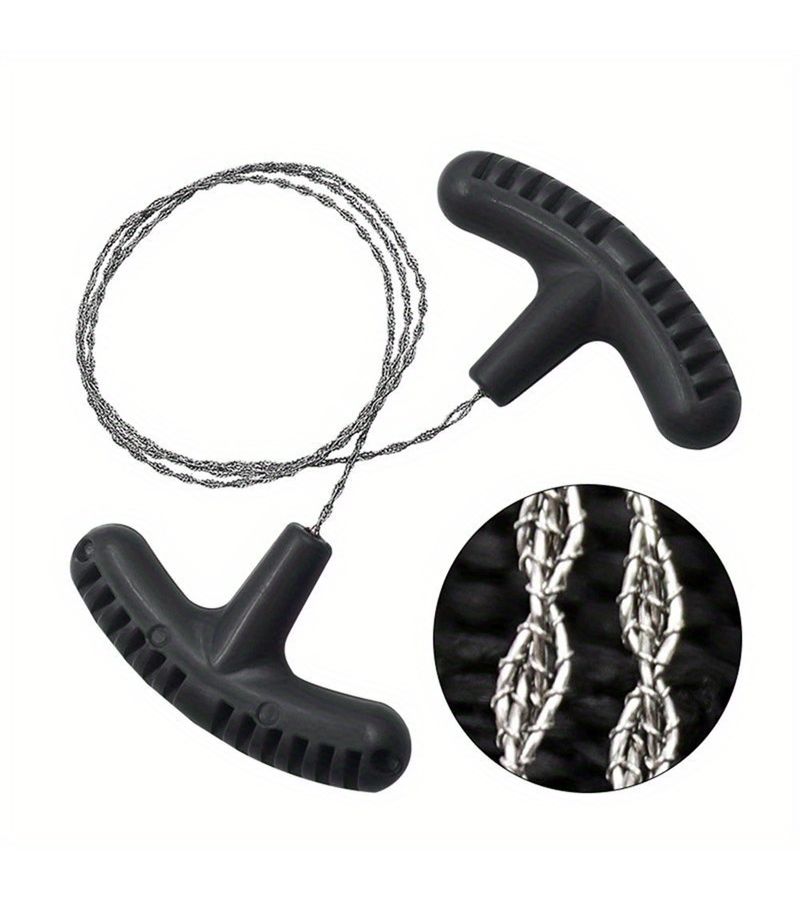 Black Stainless Steel Hand Pull Rope Saw for Cutting Wood Plastic Outdoor Camping - Image 2