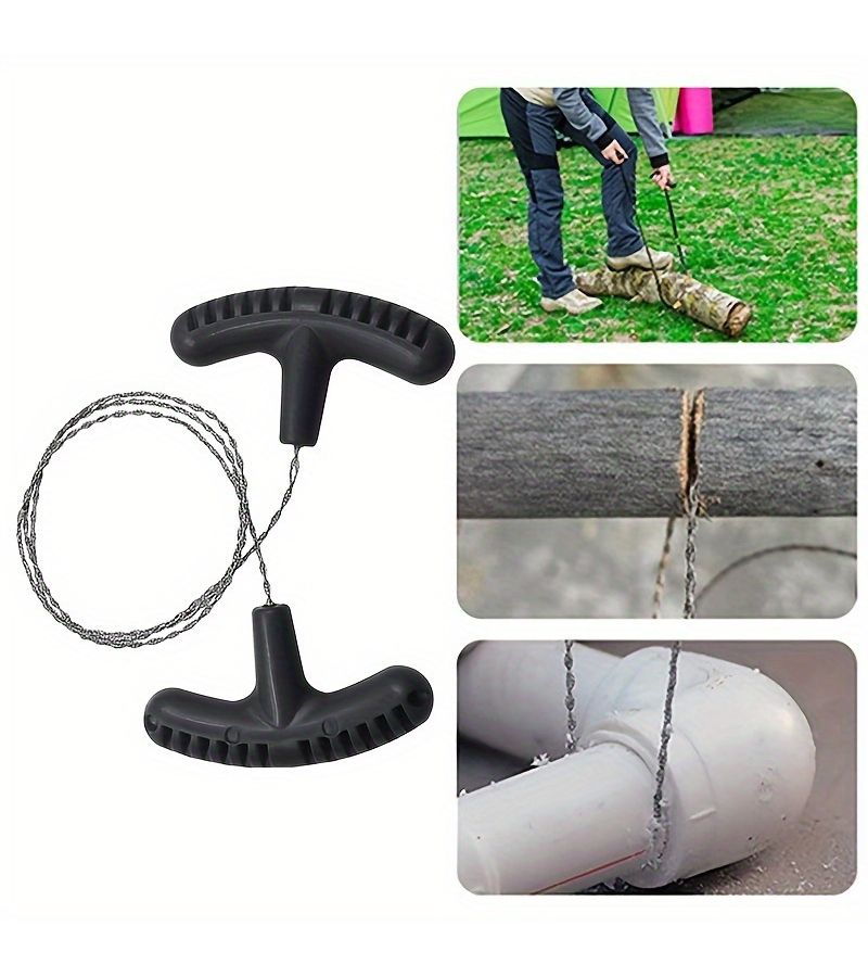 Black Stainless Steel Hand Pull Rope Saw for Cutting Wood Plastic Outdoor Camping - Image 1