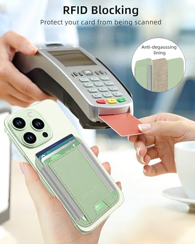 HiWe for MagSafe Wallet, Strongest Magnetic Wallet for iPhone 17/16/15/14/13/12 Series, 7 Cards Holder, Leather Minimalist Slim RFID, 1 Slot, Matcha Green - Image 4