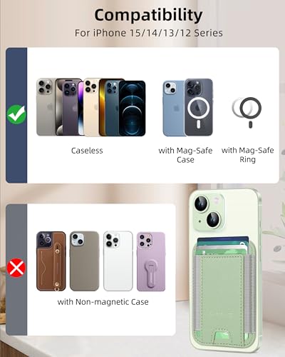 HiWe for MagSafe Wallet, Strongest Magnetic Wallet for iPhone 17/16/15/14/13/12 Series, 7 Cards Holder, Leather Minimalist Slim RFID, 1 Slot, Matcha Green - Image 5