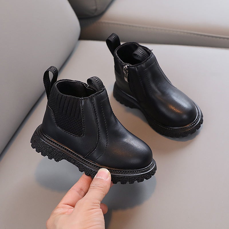 2023 Spring and Autumn new boy fashion all-match casual sports small leather boots little girl comfortable small leather boots fashion Black 2206 