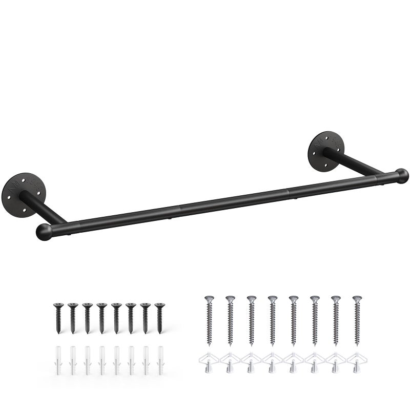 OROPY Industrial Pipe Clothing Rack, Wall Mounted Clothes Rack, Closet Rods For Hanging Clothes, 33" Multi-purpose Hanging Rod for Laundry Room, Bedroom and Closet Storage - Image 1