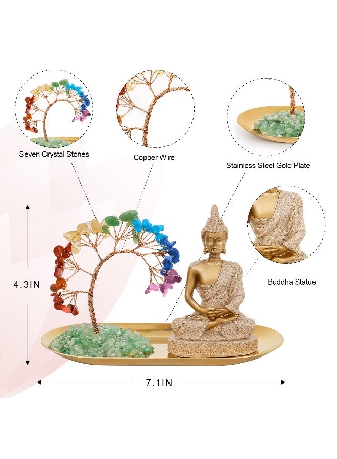 INNOLITES مجموعة شجرة الكريستال 7 شاكرا وتمثال بوذا من إينوليتس، ديكور تأمل اليوغا، شجرة المال وتماثيل بوذا لتزيين المنزل وغرفة المعيشة والمكتب، الثروة والحظ - Image 2
