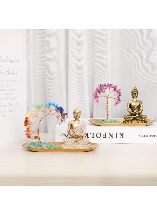 INNOLITES مجموعة شجرة الكريستال 7 شاكرا وتمثال بوذا من إينوليتس، ديكور تأمل اليوغا، شجرة المال وتماثيل بوذا لتزيين المنزل وغرفة المعيشة والمكتب، الثروة والحظ - Image 3