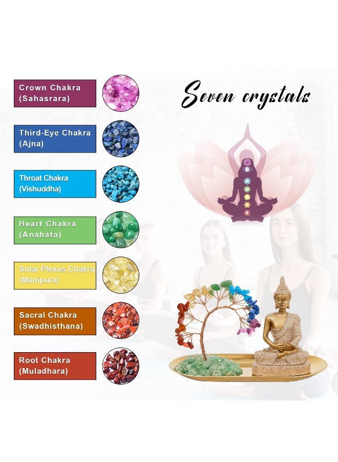 INNOLITES مجموعة شجرة الكريستال 7 شاكرا وتمثال بوذا من إينوليتس، ديكور تأمل اليوغا، شجرة المال وتماثيل بوذا لتزيين المنزل وغرفة المعيشة والمكتب، الثروة والحظ - Image 4