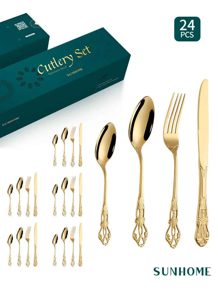 Sunhome SUNHOME 24-Piece Stainless Steel Cutlery Set Gold