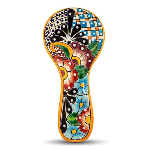 Casa Fiesta Designs Colorful Ceramic Spoon Rest – Hand-Painted Large Talavera Kitchen Utensil Holder for Counter & Stove Top in Gift Box - Dishwasher Safe Lead Free Cooking Ladle Dish Mexican Style Cuchara Multicolor - Image 1