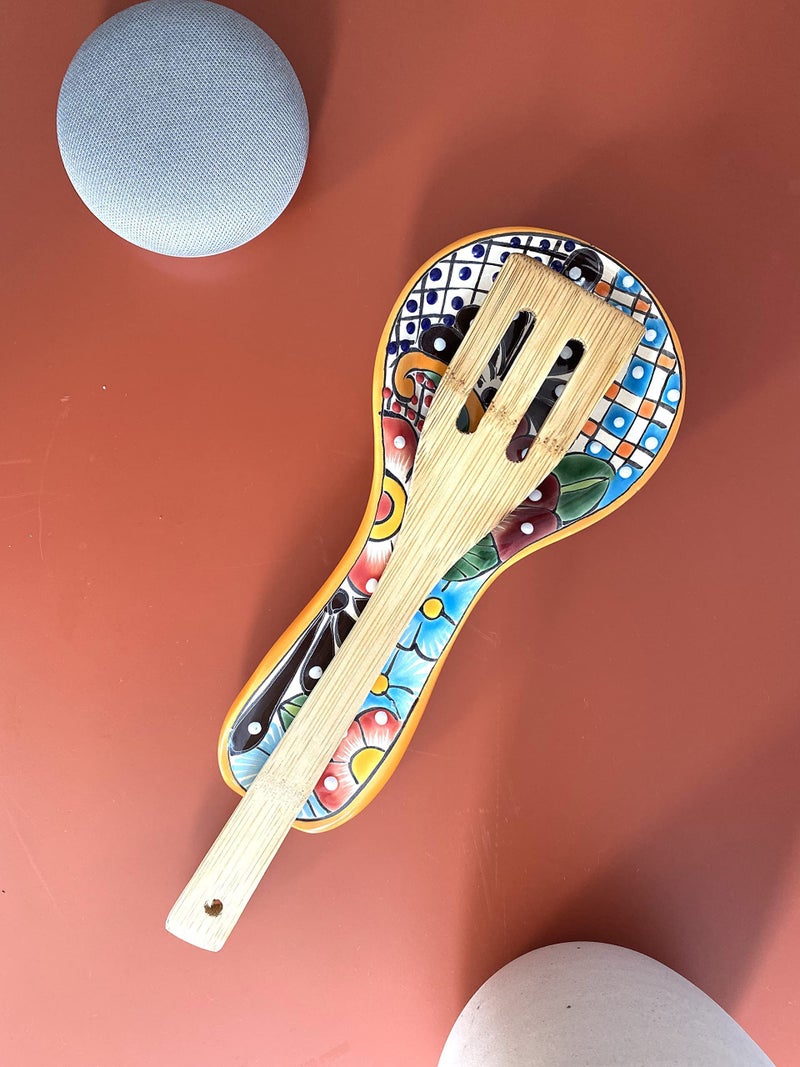 Casa Fiesta Designs Colorful Ceramic Spoon Rest – Hand-Painted Large Talavera Kitchen Utensil Holder for Counter & Stove Top in Gift Box - Dishwasher Safe Lead Free Cooking Ladle Dish Mexican Style Cuchara Multicolor - Image 4