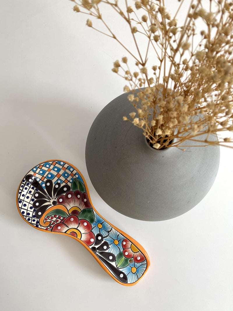 Casa Fiesta Designs Colorful Ceramic Spoon Rest – Hand-Painted Large Talavera Kitchen Utensil Holder for Counter & Stove Top in Gift Box - Dishwasher Safe Lead Free Cooking Ladle Dish Mexican Style Cuchara Multicolor - Image 2