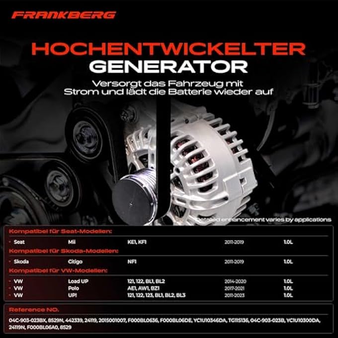 Frankberg Alternator Generator 110A 2-Pin Compatible with Polo AE1 AW1 BZ1 1.0L Petrol 2017-2021 Citigo NF1 1.0L Petrol 2011-2019 Mii KE1 KF1 1.0L Petrol 2011-2019 Replace# 24111 9 - Image 3