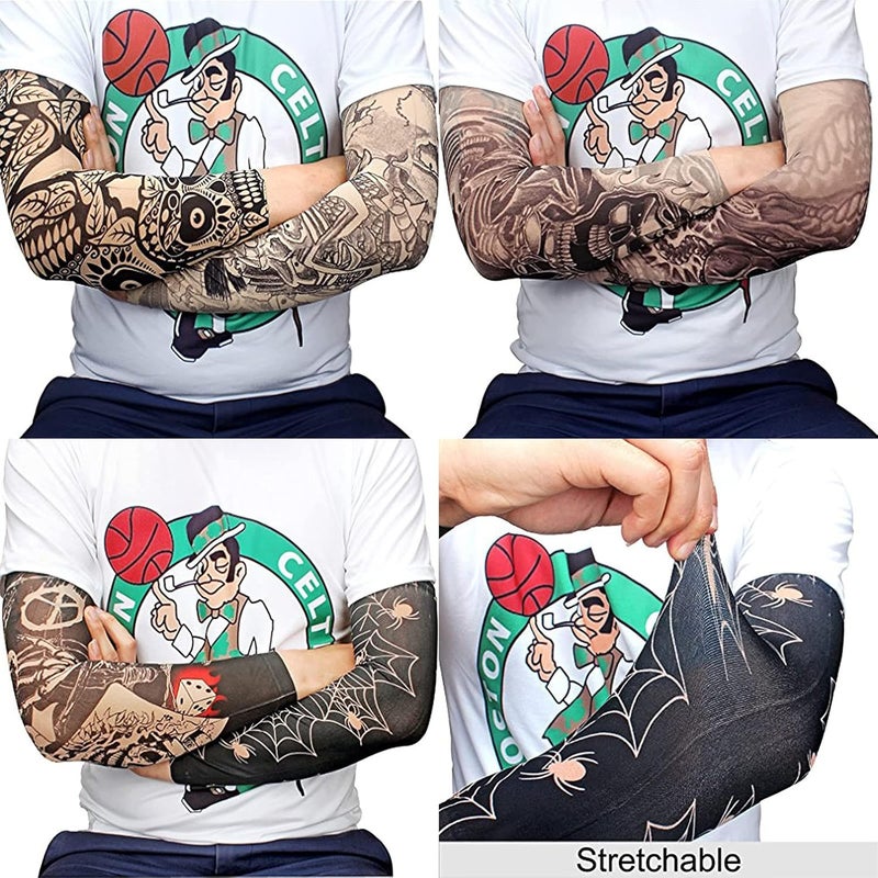 YARIEW Tattoo Sleeves for Men, 6Pcs Arm Sleeves Fake Tattoos Sleeves to Cover Arms Sun Protection Sleeves Tattoo Sleeve Covers Temporary Tattoo Sleeves for Men Halloween (Set 2) - Image 2