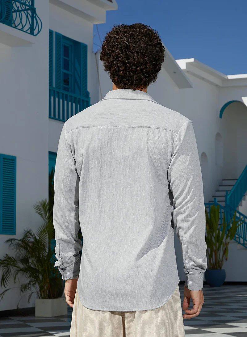 كامبوس سوترا Men's Cloud Grey Solid-Tactile Shirt