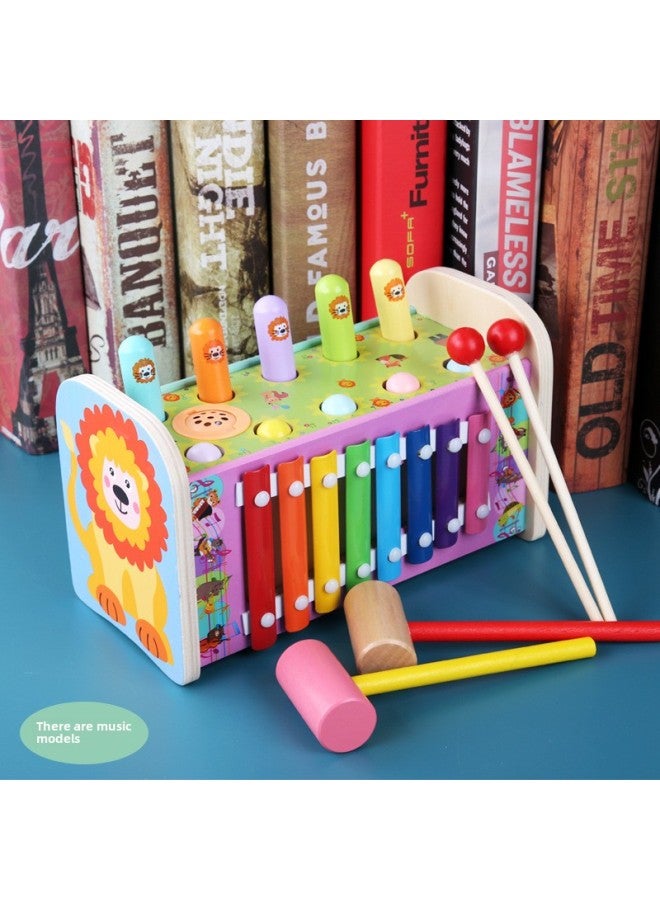 Children's Cartoon Wooden Toys Hamster Piling Table Infant 1-3 Years Old Early Education Educational Toys Direct Sales-Color:Four-in-one Music Lion Whack Hamster - Image 1