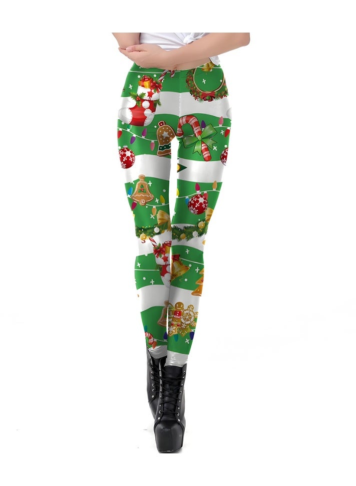 Loquat Womens Printed Christmas Leggings High Waist Xmas Tight Holiday Skinny Pants - Image 1