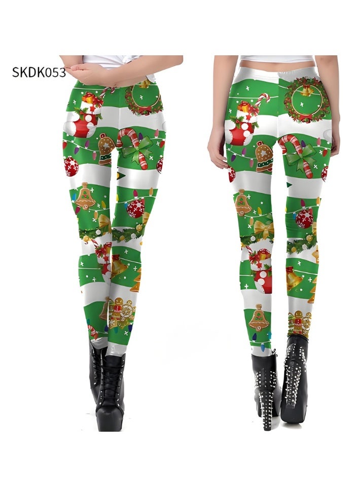 Loquat Womens Printed Christmas Leggings High Waist Xmas Tight Holiday Skinny Pants - Image 2