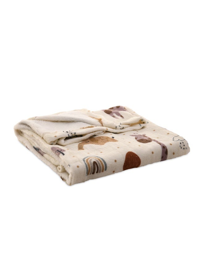 Mintra Baby & Kids Lightweight Super Soft Cream Microfiber Blanket with Animal design, Size 100x75cm  - Image 2