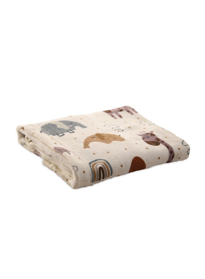 Mintra Baby & Kids Lightweight Super Soft Cream Microfiber Blanket with Animal design, Size 100x75cm  - Image 1