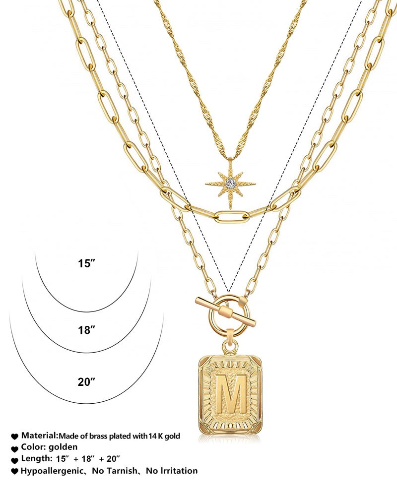 MJartoria Layered Initial Necklaces for Women Trendy, 14K Gold Plated Simple Star Choker Square Letter Pendant Necklace, Paperclip Chain Necklace, Gold Necklaces Jewelry Gifts (Gold, M) - Image 5