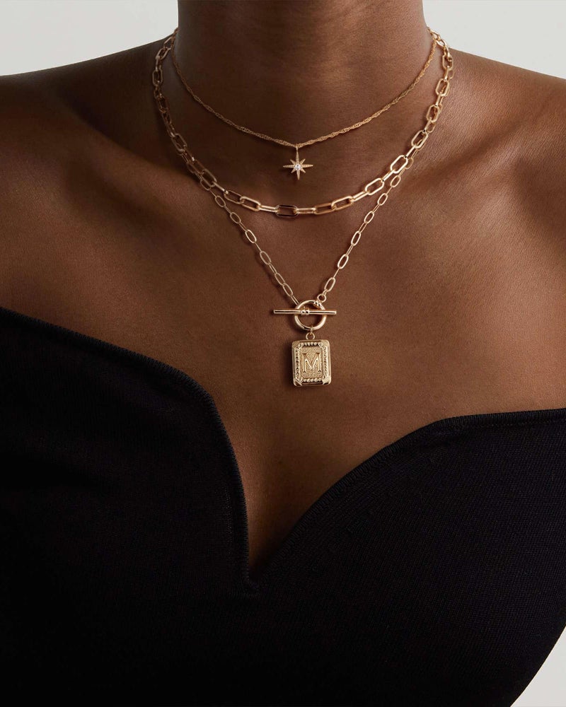 MJartoria Layered Initial Necklaces for Women Trendy, 14K Gold Plated Simple Star Choker Square Letter Pendant Necklace, Paperclip Chain Necklace, Gold Necklaces Jewelry Gifts (Gold, M) - Image 3