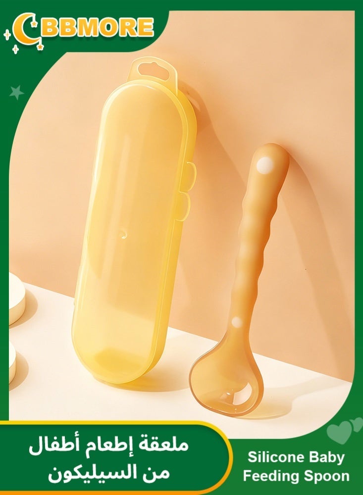 BBMORE Soft Silicone Baby Feeding Deep Spoon with Storage Box, BPA-Free, Gum-Friendly & Ergonomic Training Spoon for Babies 4 Months+, Infants & Toddlers, First Stage Self-Feeding, Dishwasher & Boil-Proof - Image 1