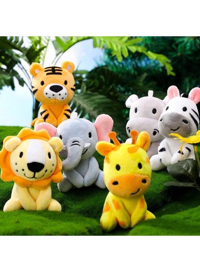 Aoriher 6 Pcs Mini Stuffed Forest Animals Jungle Bulk Plush Animal Toys 4 Inch Cute Plush Elephant Lion Giraffe for Baby Shower Christmas Birthday Gift Stuffer Toy Themed Party Decoration(Lovely) - Image 3