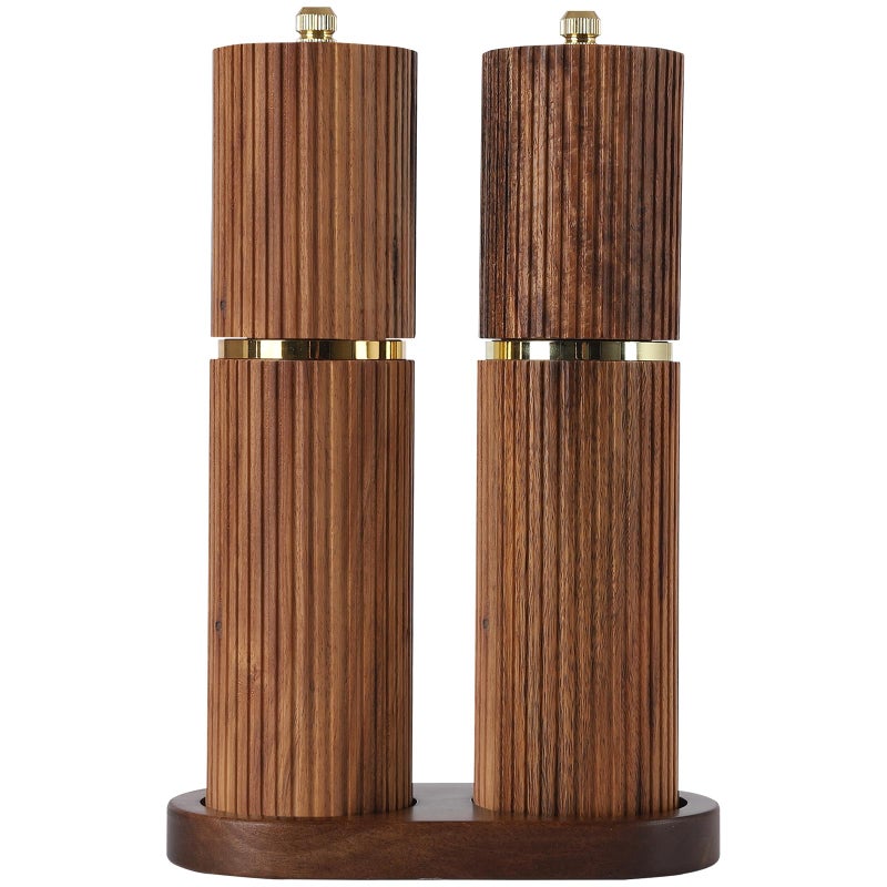 UNIOVC Wooden Salt and Pepper Grinder Set, Refillable Salt and Pepper grinder with adjustable Coarseness, Acacia Wood pepper mill manual, Salt and Pepper Shakers Matching Wooden tray-Ideal for Gifting - Image 1