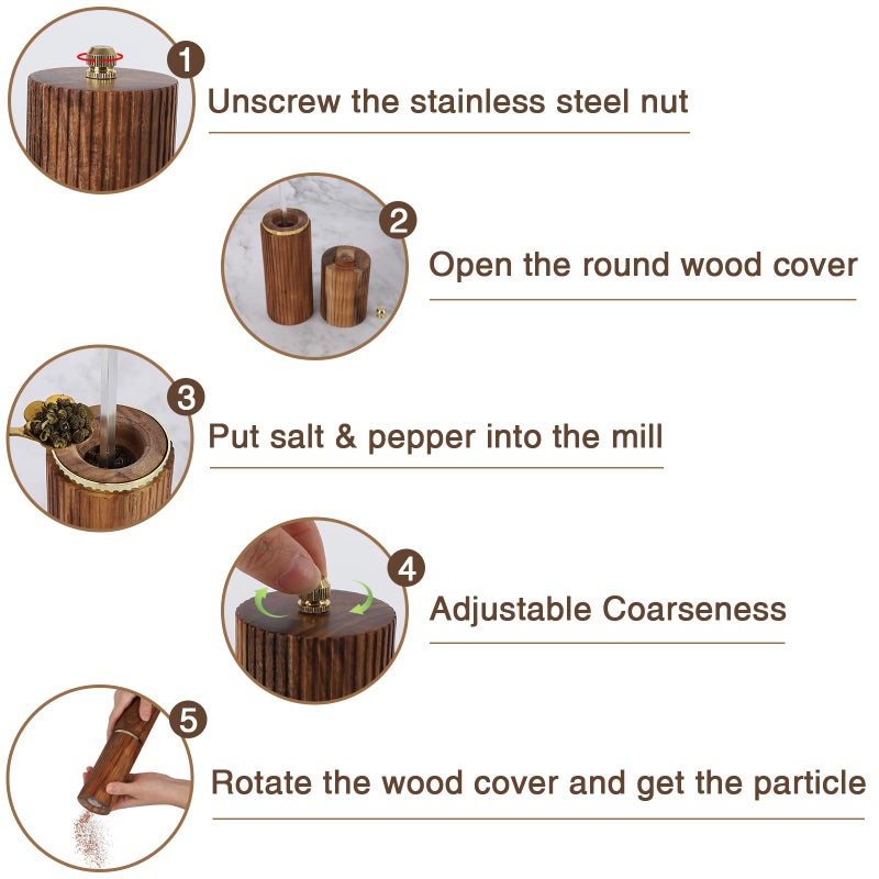 UNIOVC Wooden Salt and Pepper Grinder Set, Refillable Salt and Pepper grinder with adjustable Coarseness, Acacia Wood pepper mill manual, Salt and Pepper Shakers Matching Wooden tray-Ideal for Gifting - Image 4