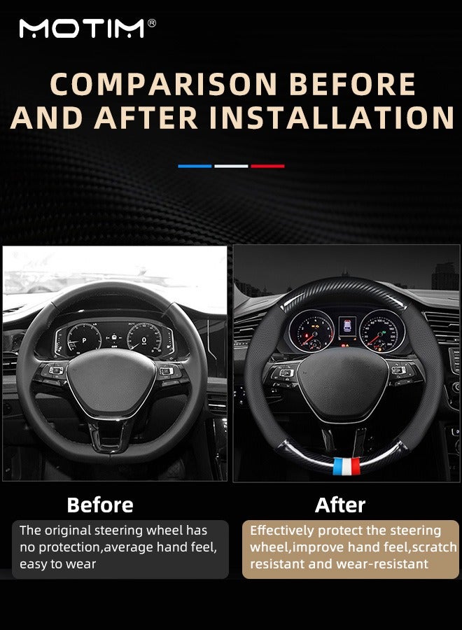 موتيم غطاء عجلة قيادة السيارة من ألياف الكربون والجلد، واقي مانع للانزلاق، غطاء عجلة قيادة سيارة عالمي، قابل للتنفس ومقاوم للتآكل، 38 سم/15 بوصة - Image 5