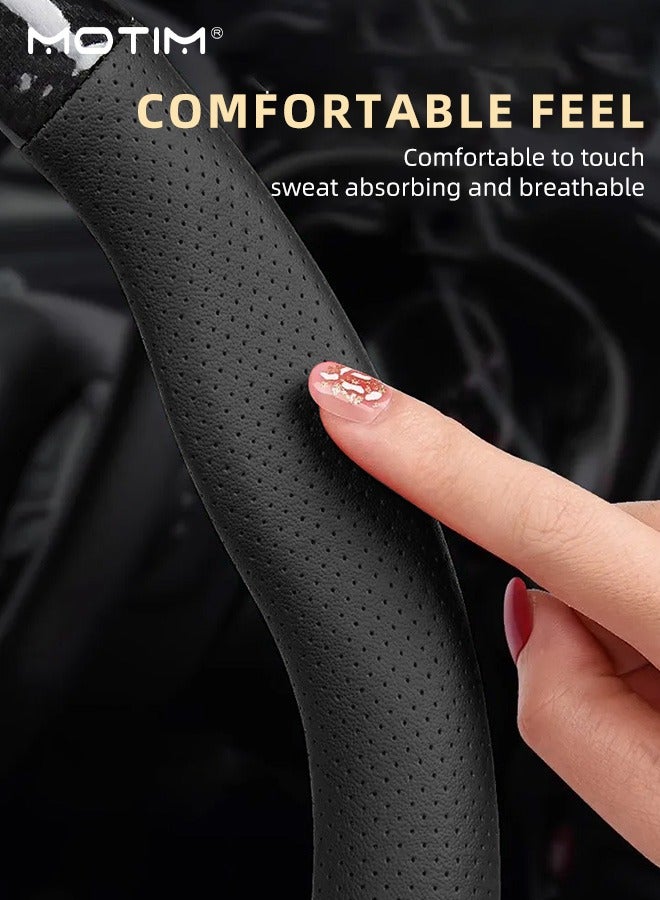 موتيم غطاء عجلة قيادة السيارة من ألياف الكربون والجلد، واقي مانع للانزلاق، غطاء عجلة قيادة سيارة عالمي، قابل للتنفس ومقاوم للتآكل، 38 سم/15 بوصة - Image 4