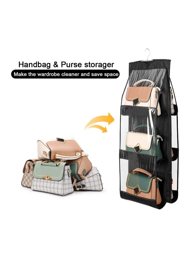 Excefore Hanging Handbag Organizer, 2 Pcs * 6 Pockets, Washable Clear Purse Storage Organizer, Dust Proof Purse Organizer Closet, Hanging Handbag Organizer, for Women Handbags Purse (Black&Gray) - Image 3