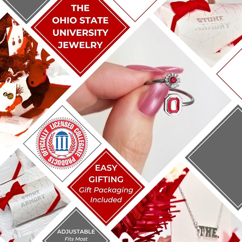 Stone Armory Ohio State University Womens Ring - Block O Ring with Crystals - Hypoallergenic and Adjustable Sizes 5-12 - Ohio State Gifts for Women - Image 3