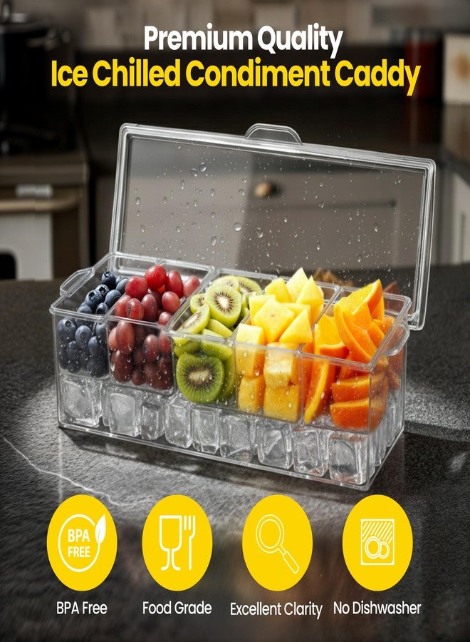 WISHMART Ice Chilled Condiment Caddy with Lid – 5 Removable Compartments, Utensils Included – Buffet Server for BBQ, Taco Bar & Parties - Image 2